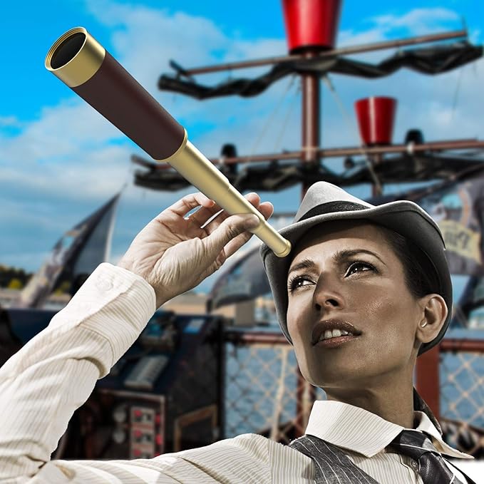 Pirate Monocular Telescope, 25x30 High Powered Zoomable Collapsible Brass Spyglass Handheld Waterproof Telescope Monocular for Bird Watching Hunting Hiking Travelling