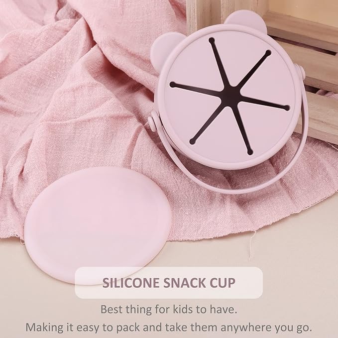 Snack Cups for Toddlers, Baby Snack Containers, Silicone Toddler Snack Cups No Spill, Food Catcher with Lid & Bucket-like Handle, BPA Free & Dishwasher Safe, 9 Ounce Lilac