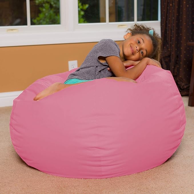 Posh Creations Bean Bag Chair for Kids, Teens, and Adults Includes Removable and Machine Washable Cover, Solid Pink, 38in - Large