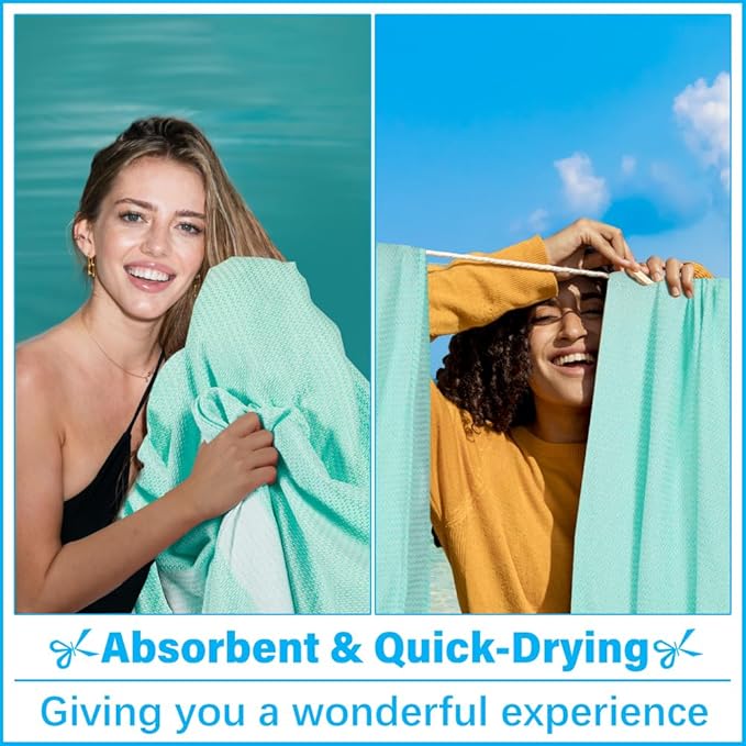 Oversized Turkish Beach Towel Blanket XXL Cotton Sandproof Towels Boho Woven Extra Large Big Sand Free Giant Throw Thick Blankets Huge Quilt XL Picnic Camping Necessities Cloud For Adult Gifts Aqua