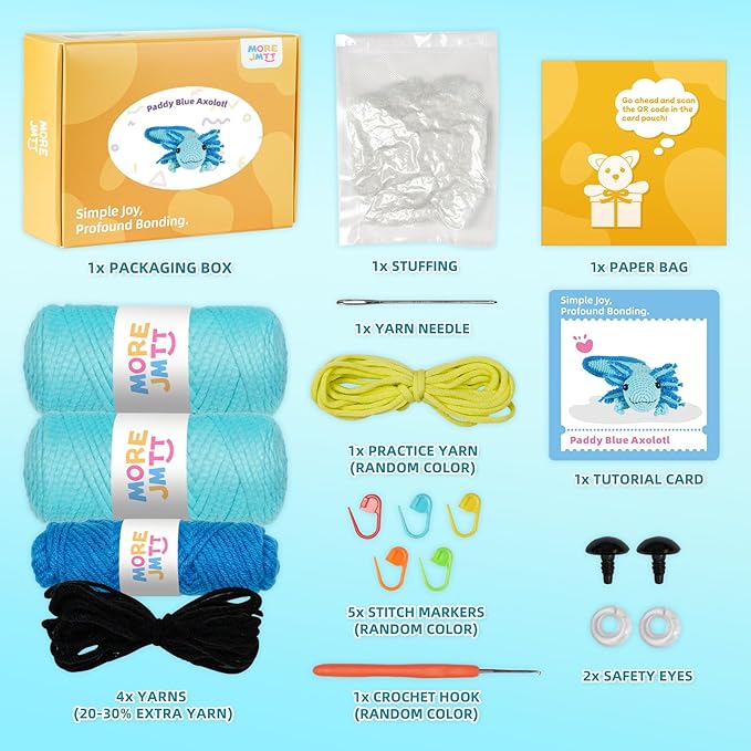 MOREJMTT Crochet Kit for Beginners, Crochet Animal Kits,Crocheting Kit for Starters, Learn to Crochet with Step-by-Step Video Tutorials, Beginner Crochet Kit for Adults(1 Pack Axolotl)