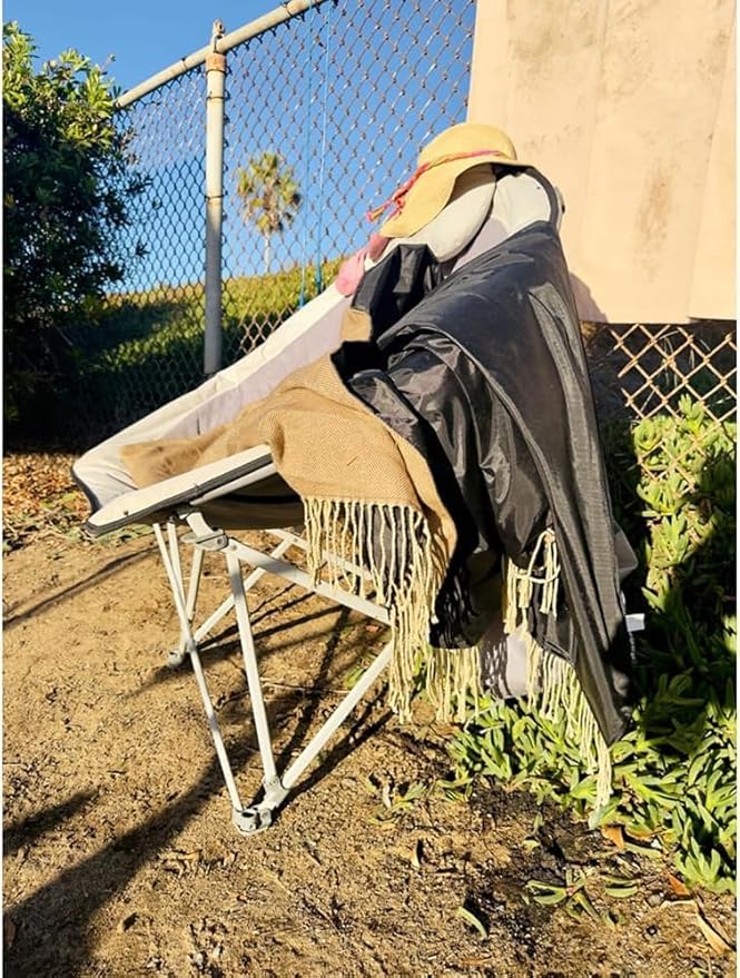 Picnic Blanket Extra Large Waterproof with Strap 59"x79" - Machine Washable Tassels Faux Wool Cashmere for Park, Grass, Camping, Hiking, Concerts (Deep Tan with white shoulder strap, 59"X79")