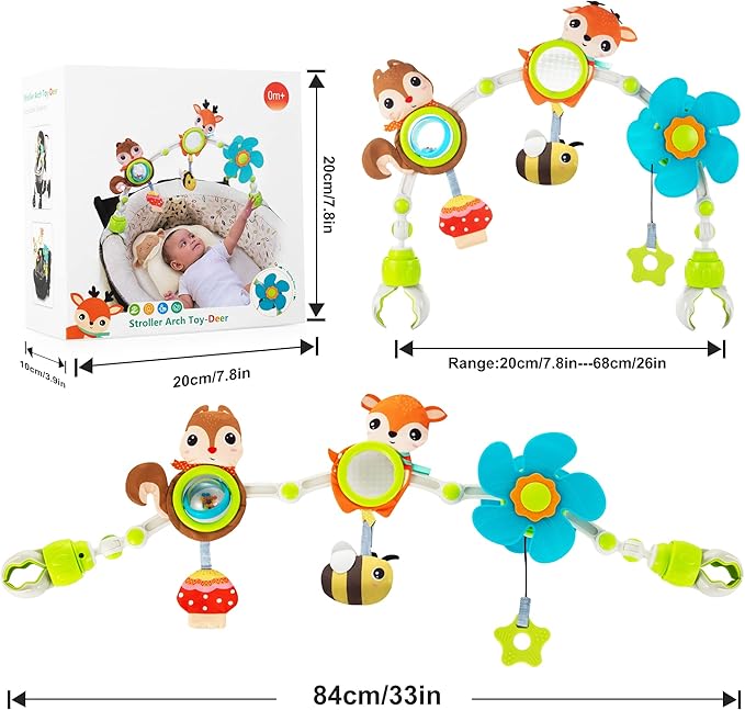 Adjustable Arch Bassinet Toys for Infant & Toddlers, Stroller Arch, Baby Crib Toys with Fascinating Hanging for Stimulating Baby’s Senses and Developing Motor Skills