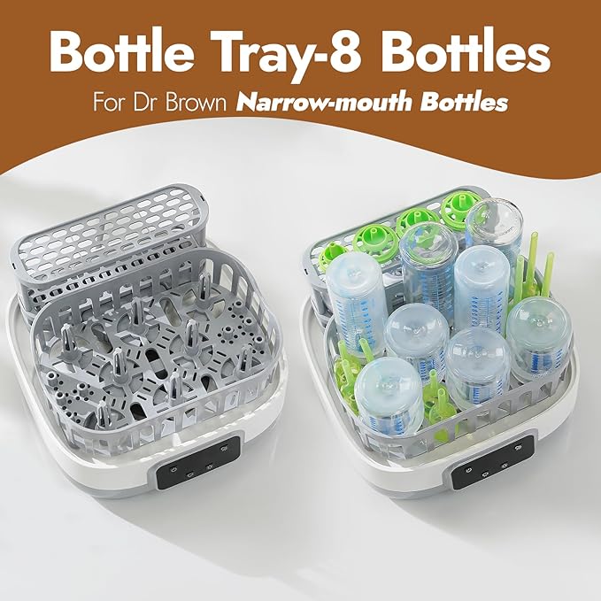 NCVI 20-Minute Baby Bottle Steamer Sterilizer and Dryer with 2 Bottle Trays for 8/6 Bottles, Fast Electric Steam Sterilization Disinfection for All Bottles, Pacifiers, Teether and Breast Pump Parts