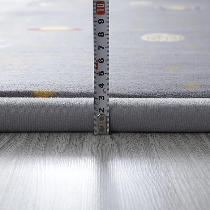 Loartee Coral Velvet Area Rug - 1" Thick Memory Foam Baby Play Mat, Washable Toddler Carpet, Home Decor for Living Room, Nursery, Kids Bedroom, Astral Gray, 6'7"x7'10"