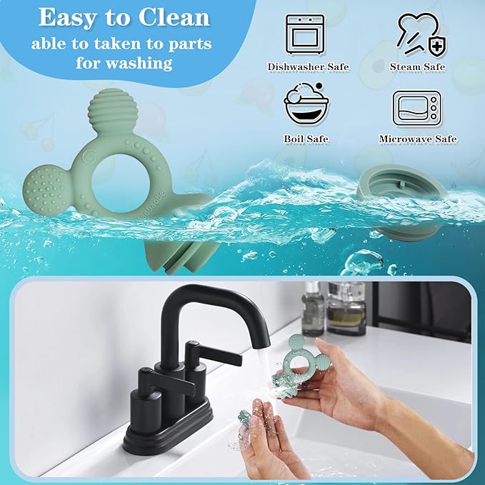 Baby Fruit Feeder, Frozen Teething Toys, Teether Pacifier with 3 Extra Teats, Infant Eating Essentials, BPA Free Baby Feeding Supplies (Grass Green)