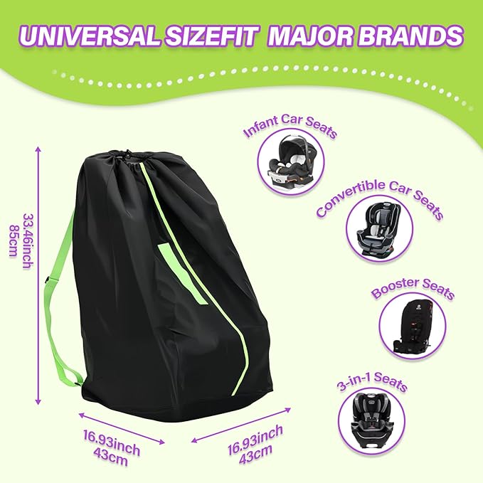 Car Seat Travel Bag for Airplane: Carseat Bags for Air Travel, Waterproof Durable Carrier Cover for Infant & Toddler Car Seats,Portable Carseat Cover with Shoulder Straps and 2 Luggage Tags