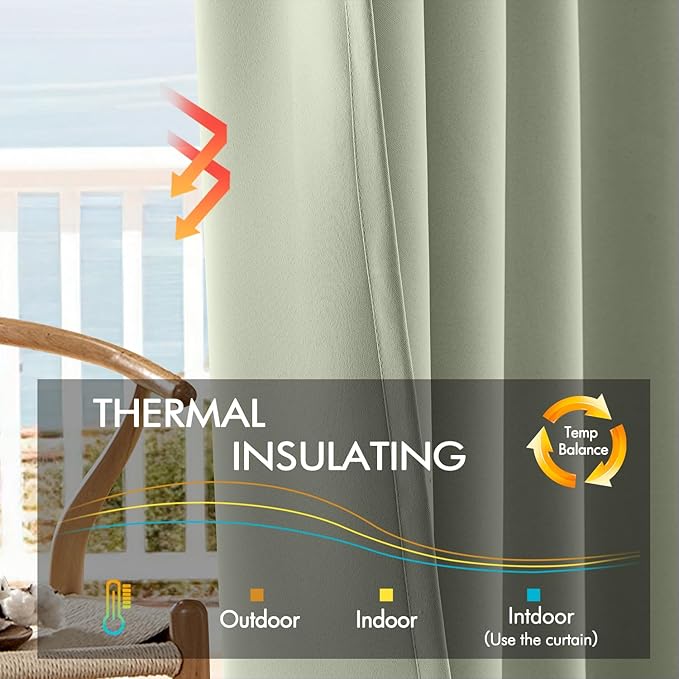 ANRODUO Sage Green Room Darkening Curtains 84 Inch Long 2 Panels Set Thermal Insulated Blackout Drapes with Hooks, Rings, Clips - Light Blocking & Soundproof, Soft Fabric Machine Washable