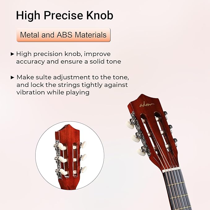 ADM Beginner Acoustic Classical Guitar Nylon Strings Wooden Guitar Bundle Kit for Kid Boy Girl Student Youth Guitarra Online Lessons with Gig Bag, Strap, Tuner, Strings, Picks (34 Inch, Sunburst)