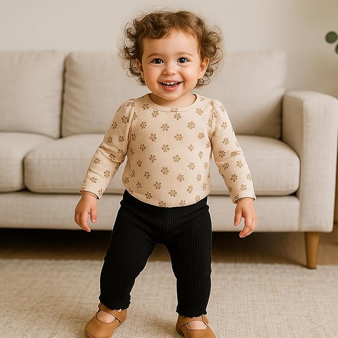 SOBOWO Baby Girl Leggings Pants Toddler Girls Solid Ribbed Pants 3 Pack Ruffle Bottoms Trouser Fall Winter Clothes 9M-3T