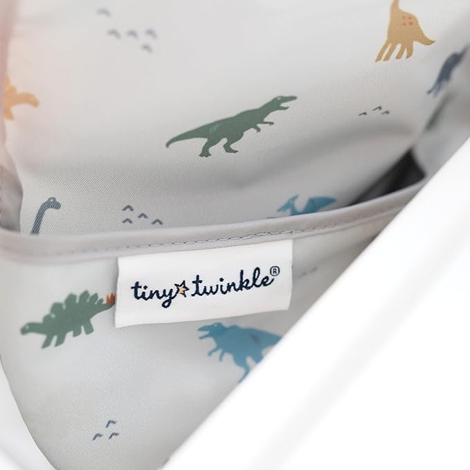 Tiny Twinkle Mess Proof Baby Bib - Waterproof & Lightweight Baby-Led Weaning Apron | 100% Recycled Polyester, Easy Clean & Machine Washable (Dinosaur,Large 2-4 Years)