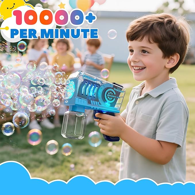 EagleStone 2 Pack Kids' Bubble Guns, Automatic Bubble Machines with 10-Hole Wands, Blasters for Toddlers,Lights Up Bubble & Solution, Easter, Wedding Party Favors, Outdoor for Boys & Girls