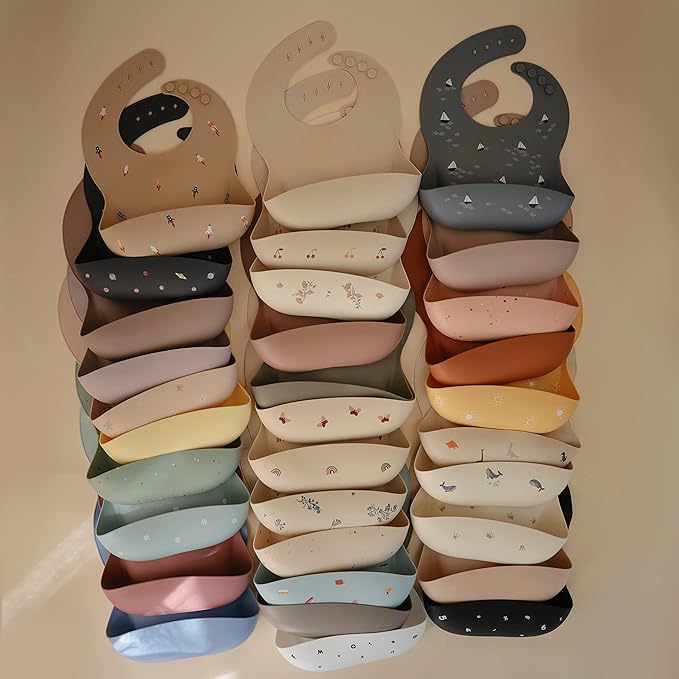 mushie Silicone Baby Bib | Adjustable Fit Waterproof Bibs (Pretzel)