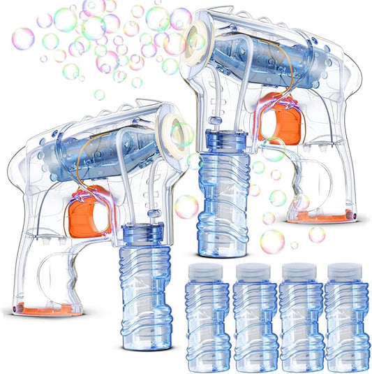 Kid Odyssey 2 Pack Bubble Gun with 4 Refill Solution and 3 Colorful LED Light, Bubble Machine for Kids, Bubble Maker for Party Favors, Birthday Gift, Indoor Outdoor Toys for Toddlers