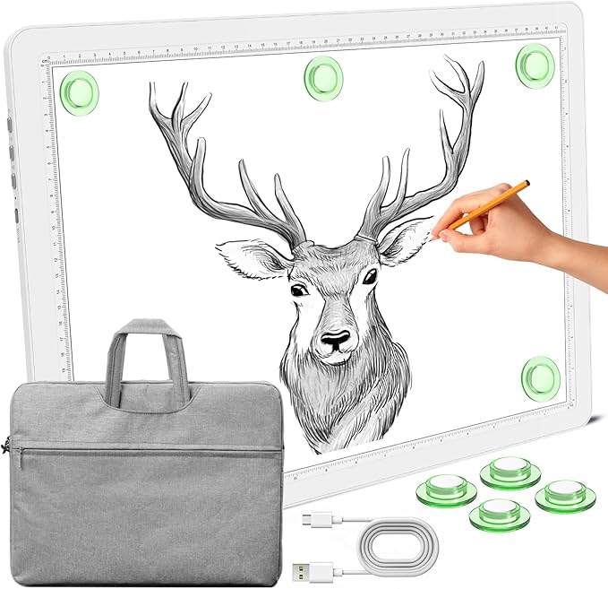 Phylosal Magnetic A3 Light Pad with Bag, Super Bright Light Box with Side Button, Diamond Art Light Board, Lightbox for Tracing and Drawing, USB Power Light Table for Sketching, Weeding Vinyl (White)