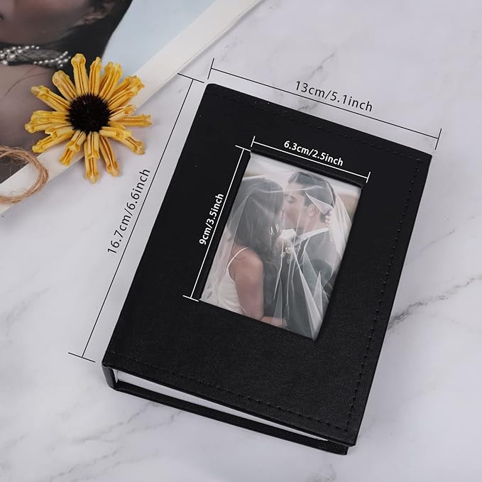RECUTMS 100 Photo Album for 4x6 100 Small Photos Black Premium Leather Cover Inner White Page Vertical Photo Book for Family Wedding Graduation （Black）