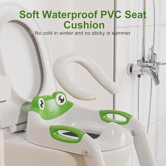 Potty Training Seat with Step Stool Ladder, Upgraded 2-in-1 Toddler Potty Training Toilet Seat with Non-Slip Step Splash Guard Handles and Waterproof Cushion, Toddler Potty Seat for Kids Boys Girls