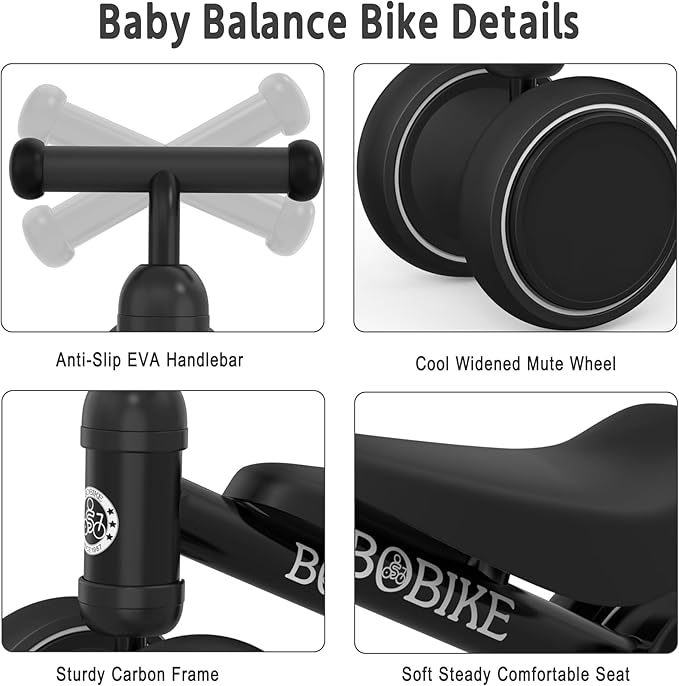 Baby Balance Bike Toys for 12-36 Months Kids Toy Boy and Girls Gifts Toddler Best First Birthday Gift Children Walker No Pedal Infant 4 Wheels Bicycle (Classic, Black)