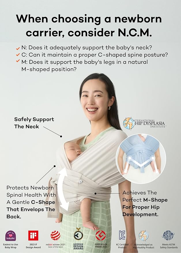 Konny Baby Carrier Flex AirMesh with Head Support- Adjustable, Easy to Wear Baby Wrap Sling, Perfect for Newborn Babies Essentials up to 44 lbs (M-4XL) -Charcoal