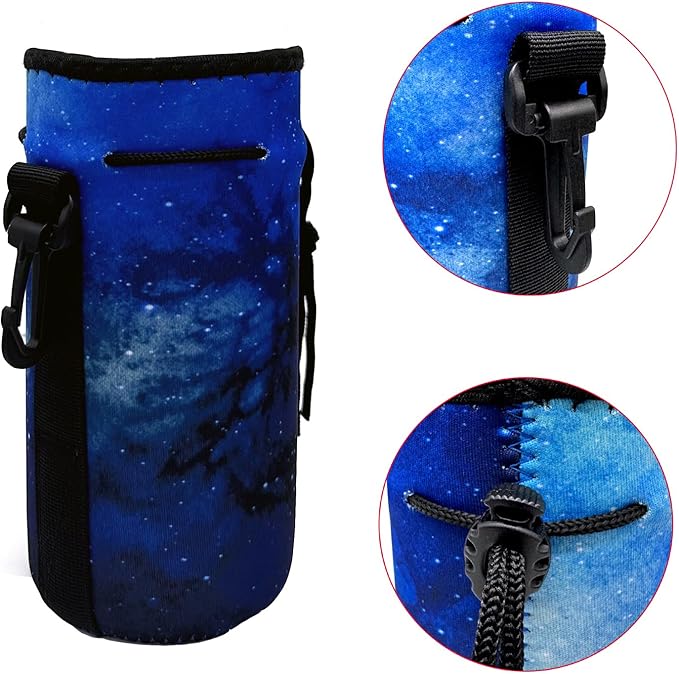 Water Bottle Bag Carrier, Neoprene Sleeve Portable Insulator Cover With Drawstring for 18-20 Oz Bottles (Blue)