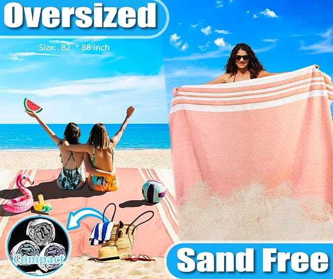 Oversized Turkish Beach Towel Blanket Cotton Giant XL Sandproof Towels Huge Linen XXL Extra Large Big Throw Quilt Blankets for Adults Cloud Travel Camping Glamping Accessories Essentials