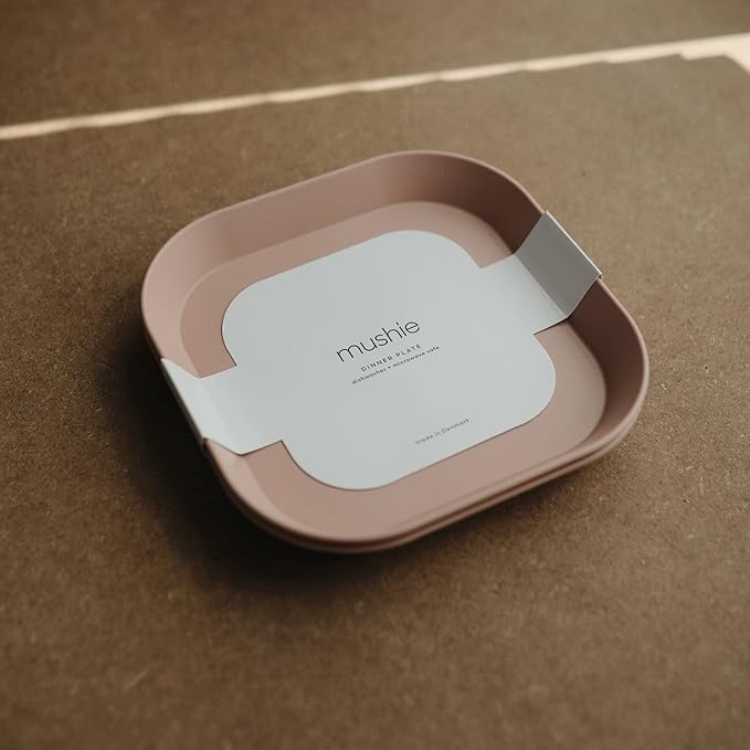 mushie Square Dinnerware Plates for Kids | Made in Denmark, Set of 2 (Blush)
