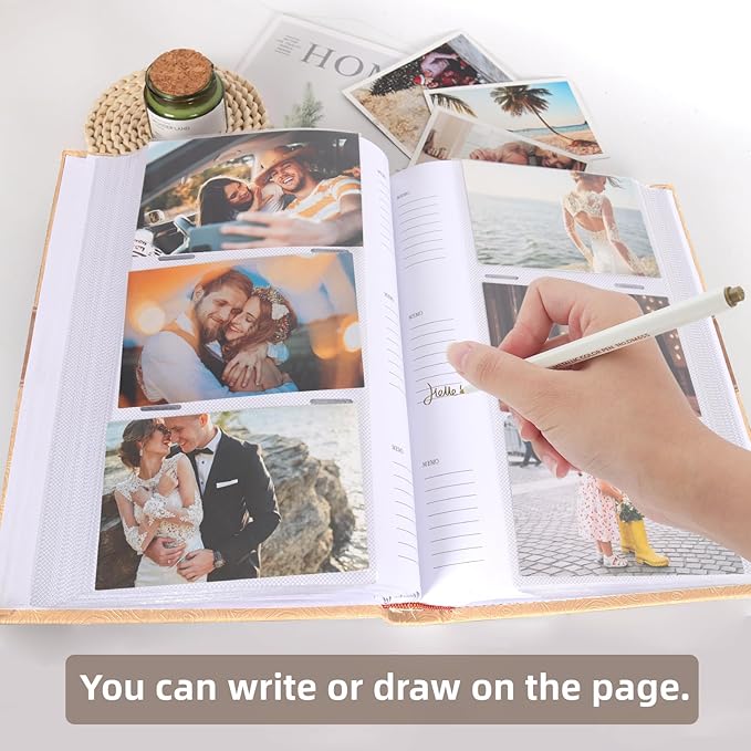 RECUTMS Photo Album with Writing Space 4x6 300 Pockets Photo Book,Leather Cover Picture Album with Memo Areas for Wedding Anniversary Family Baby Couple Valentines Graduation Travel (Yellow)