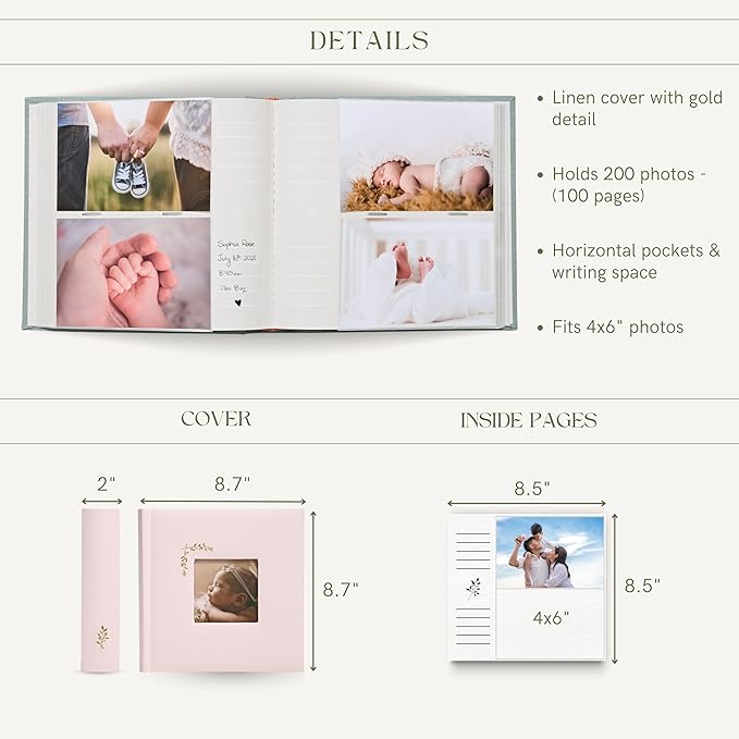 Elegant Linen Photo Album - 200 Acid-Free Pockets for 4x6 Pics - Perfect for Weddings & Gifts