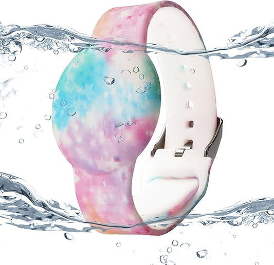 Waterproof AirTag Bracelet for Kids, Hidden Printed Wristband for Apple Air Tag, Silicone AirTag Holder GPS Tracker Case for Band for Child Toddler, Secure Anti-Lost Protection(Starry Sky Pink)