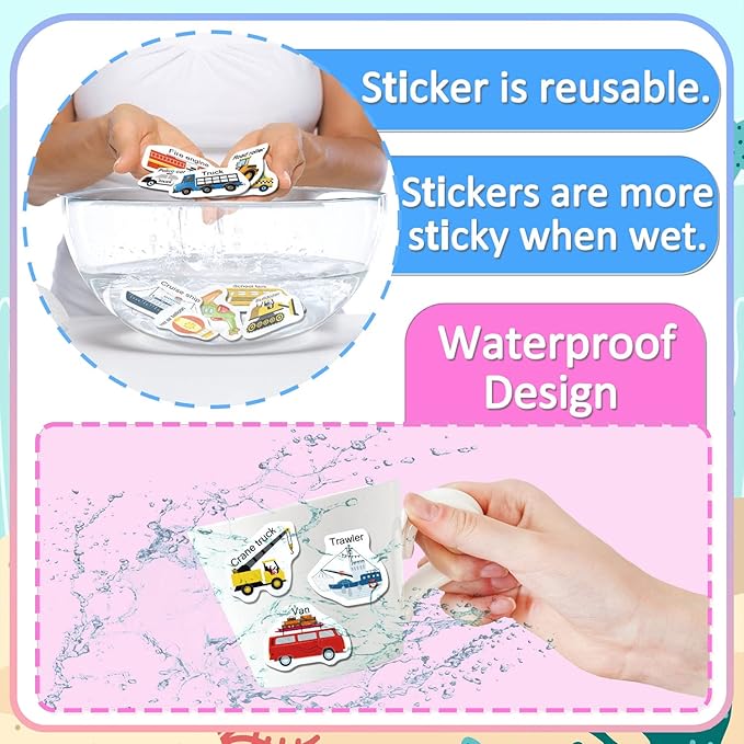 Reusable Sticker Books for Toddlers 1-3, Jelly Sticker Books for Kids 2-4, Vehicle Stickers for Kids
