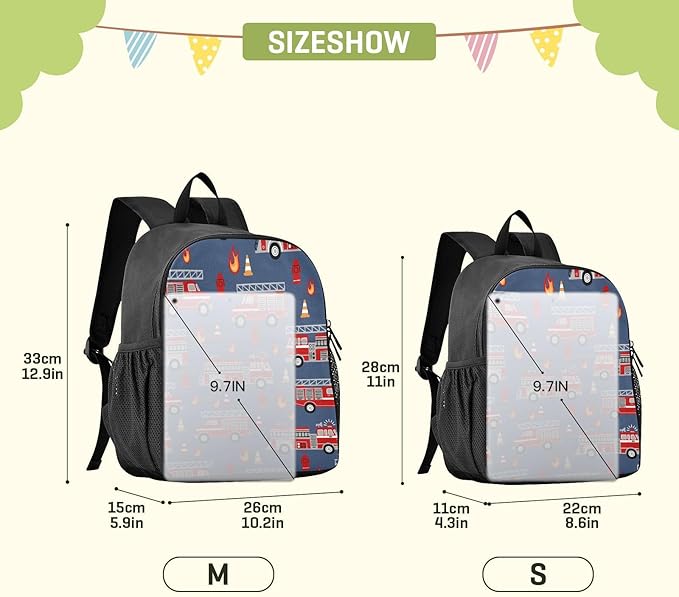 Toddler Backpack Cartoon Fire Trucks Waterproof Mini Backpack Boys/Girls Cute Small Backpack Kindergarten Pre School Bags 11 Inch