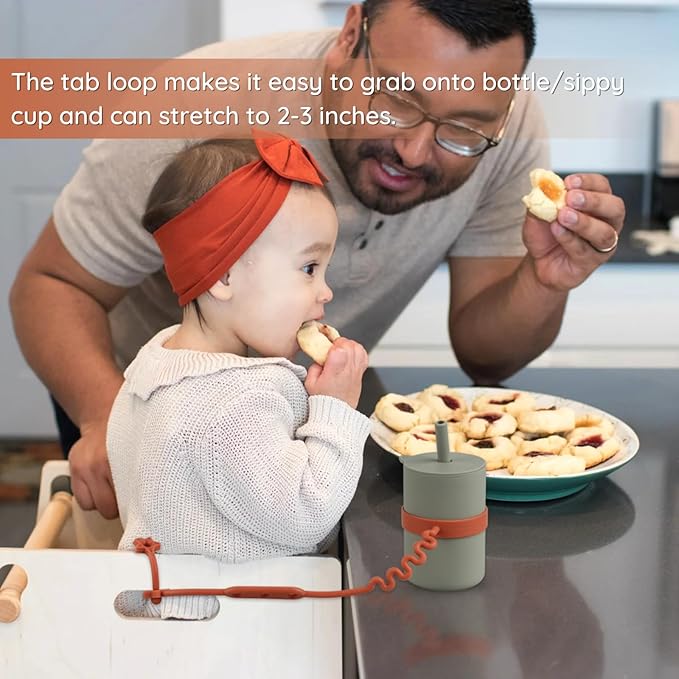 Toy Safety Straps, 4 Pack Silicone Sippy Cup Straps, Sippy Cup Leash for Baby, Keep Bottles and Sippy Cups Close at Hand and off The Ground or Floor (4PACK, Blush/Muted/Clay/Gray)