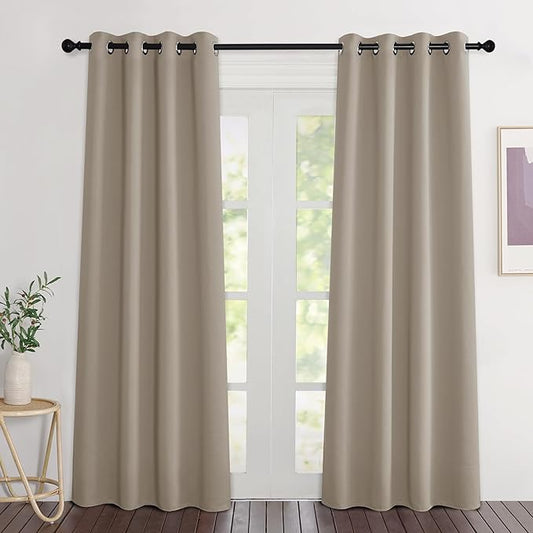 NICETOWN Blackout Taupe Curtains 84 inches Long, Grommet Room Darkening Thermal Insulated Sound Dampening Window Treatments for Bedroom/Home Office, 2 Panels, W46 x L84