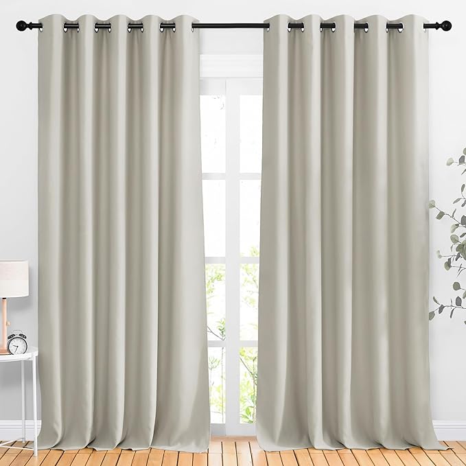 NICETOWN Natural Room Darkening Living Room Curtains 110 inches Long, Grommet Thermal Window Treatments Room Divider Blinds Sound Reducing for Living Room, W66 x L110, 2 Pieces
