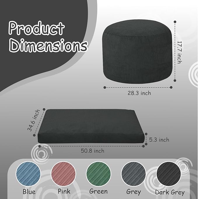 COMAX Bean Bag Chair for Kids 8-12, Toddler Beanbag Bed Corduroy, Convertible Child Bean Chair to Floor Mattress with Filler, Kid Reading Comfy Lounge Couch for Boys and Girls Bedroom, Dark Grey