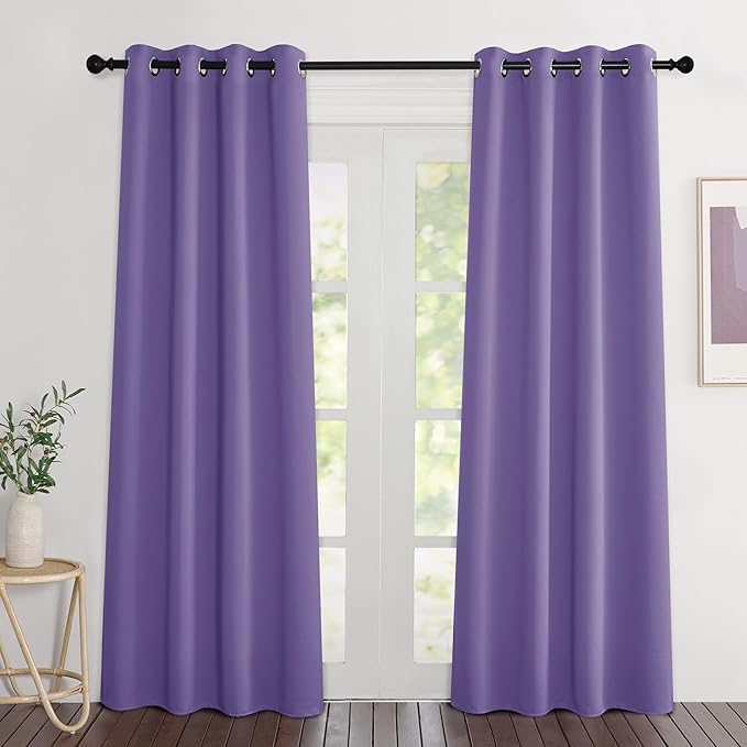 NICETOWN Blackout Lilac Purple Curtains 84 inches Long, Grommet Room Darkening Thermal Insulated Sound Dampening Window Treatments for Bedroom/Home Office, 2 Panels, W46 x L84