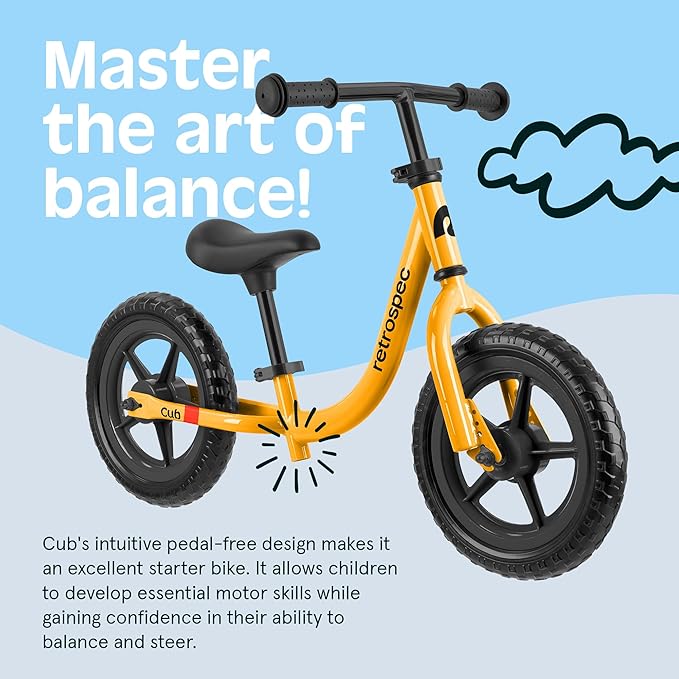 Retrospec Cub Toddler 12" Balance Bike, 18 Months - 3 Years Old, No Pedal Beginner Kids Bicycle for Girls & Boys, Flat-Free Tires, Adjustable Seat, & Durable Frame