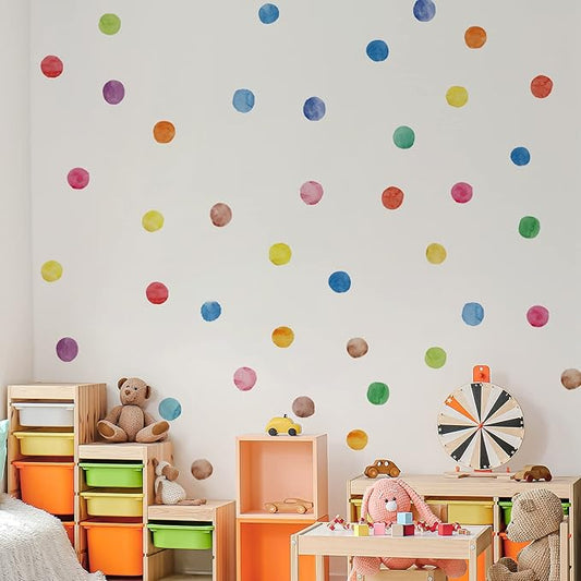 Colorful Polka Dot Wall Decals Watercolor Dots Wall Sticker for Kids Baby Girls Teens and Nursery Room (6 Sheets)