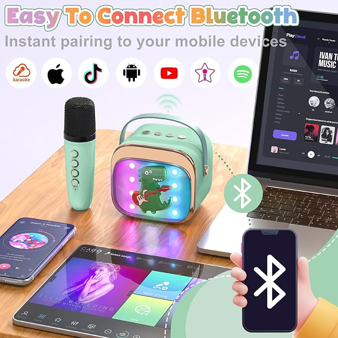 FLUESTON Mini Karaoke Machine for Kids Adults, Portable Bluetooth Speaker with 2 Wireless Microphones, Birthday Kids Gifts Toys for Girls Ages 3, 4, 5, 6, 7, 8, 9,10,11,12+ Years Old