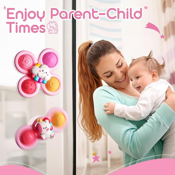 ALASOU 3PCS Pop Suction Cup Spinner Toys for 1 Year Old Boy Girl|Novelty Spinning Tops Toddler Toys Age 1-2|Sensory Baby Bath Toy for Toddlers 1-3|12 18 Months Boy Birthday Gift for Infant