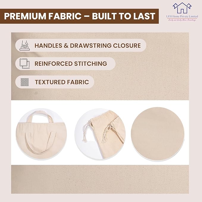 LFH Home Large Premium 100% Cotton Canvas Laundry Bag with Drawstring and Handles Heavy Duty, Multi-Use, and Washable for Home, Travel, College or Storage 20x30 (Pack of 4)-Natural