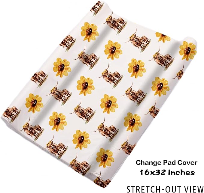 Custom Nursery Crib Bedding Set: Personalized Name 4 Piece Yellow Highland Cattle Design Baby Crib Sets for Girls - Toddler Double Layer Blanket Set, Comfortable Crib Bed Sheets for Baby Toddlers