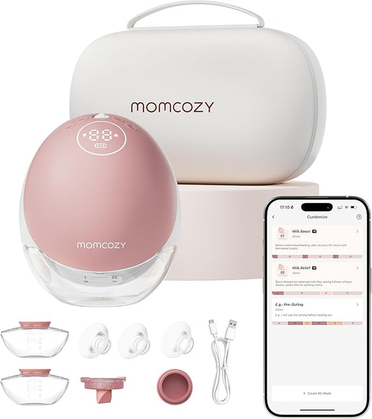 Momcozy Breast Pump Hands Free Upgraded Mobile Flow | M9, App Discreet Control with Personalized Multi-Modes & 15 Levels, Wearable Breast Pump 24mm, 1 Pack Cozy Red
