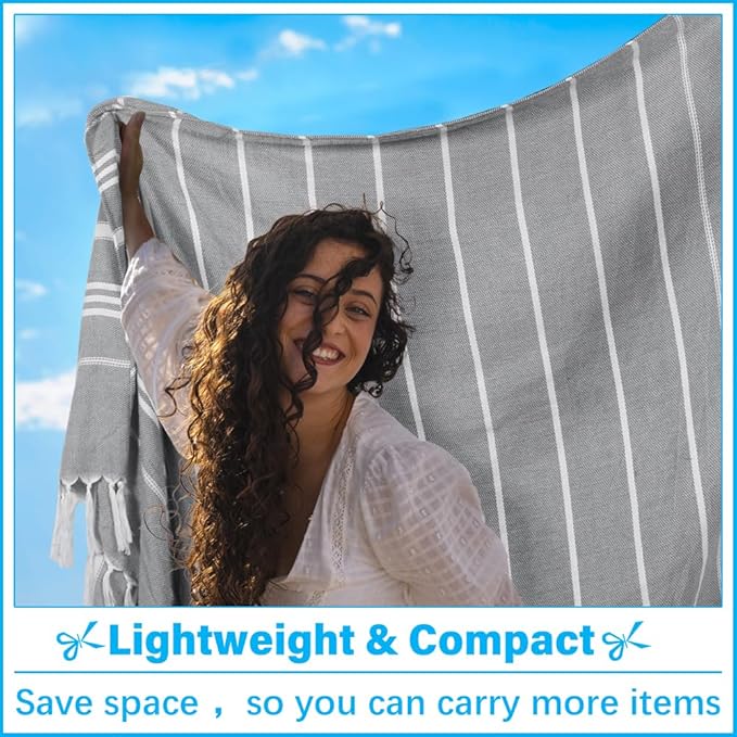 Oversized Turkish Beach Towel Blanket XXL Cotton Sandproof Towels Boho Woven Extra Large Big Sand Free Giant Throw Thick Blankets Huge Quilt XL Picnic Camping Necessities Cloud For Adult Gifts Grey