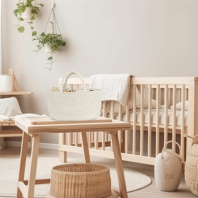 Diaper Caddy Organizer Cotton Rope Baby Basket Nursery Storage and Portable Tote Bag for Car Ideal Baby Shower Gifts and Registry Must-Have for Newborn Essentials Large striped