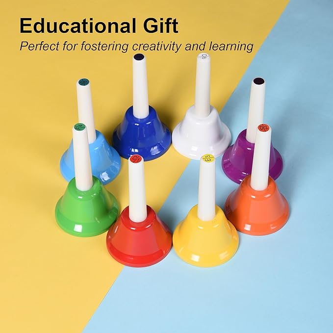 8 Note Hand Bells for Kids Adults, Colorful Merry Handbells Set Musical Instruments