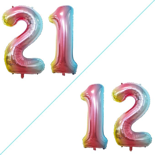 GOER Number 12 Balloons for 12th Birthday Sweet 12 Party Decorations,42 Inch Jumbo Foil Helium 21 Balloons for 21st Birthday Party Decoration (Rainbow)
