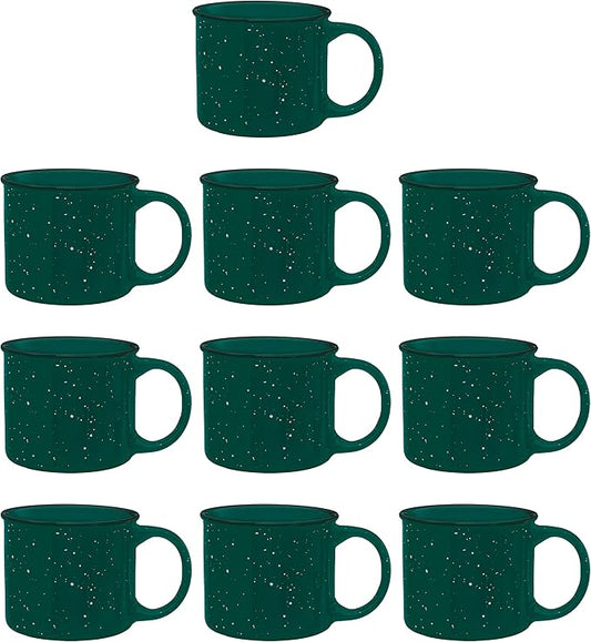 DISCOUNT PROMOS Ceramic Campfire Coffee Mugs 13 oz. Set of 10, Bulk Pack - Perfect for Tea, Espresso, Cappuccino, Hot Cocoa - Green