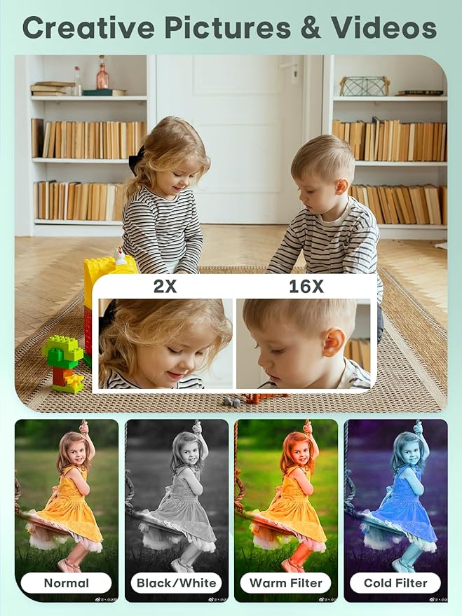 Digital Kids Camera 1080P Vlog Camera with 64GB, Lanyard, 16X Zoom Anti Shake, Card Reader 44MP Compact Portable Point Shoot Digicam for Kid Teen Girl Boy Christmas Halloween Thanksgiving