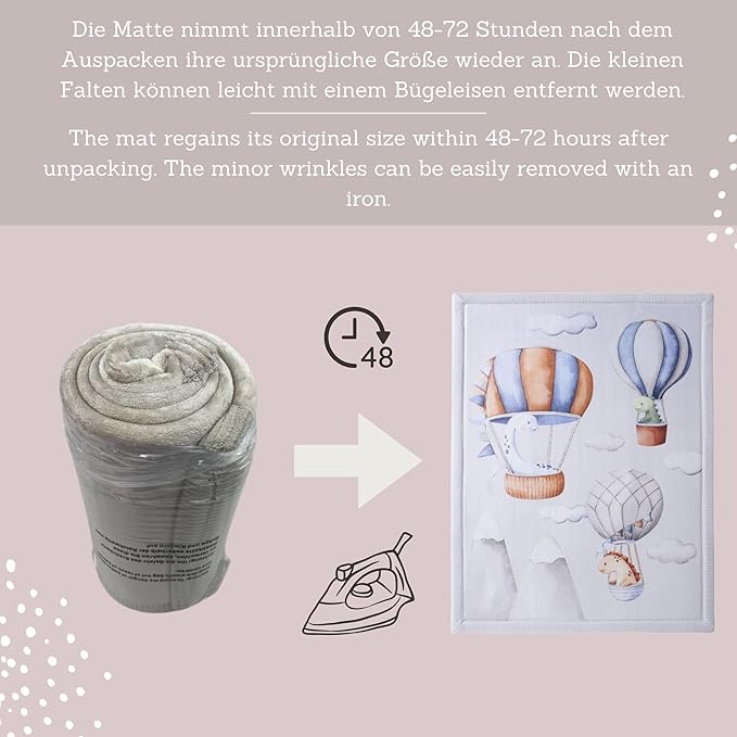 Stylish Coral Baby Play Mat for Floor 47" x 67" Dinosaur Balloons – Soft 1" Thick High-Density Memory Foam Nursery Rug,Kids Rug with Non-Slip Backing for Crawling & Playing, Playroom Rug, Kids Carpet